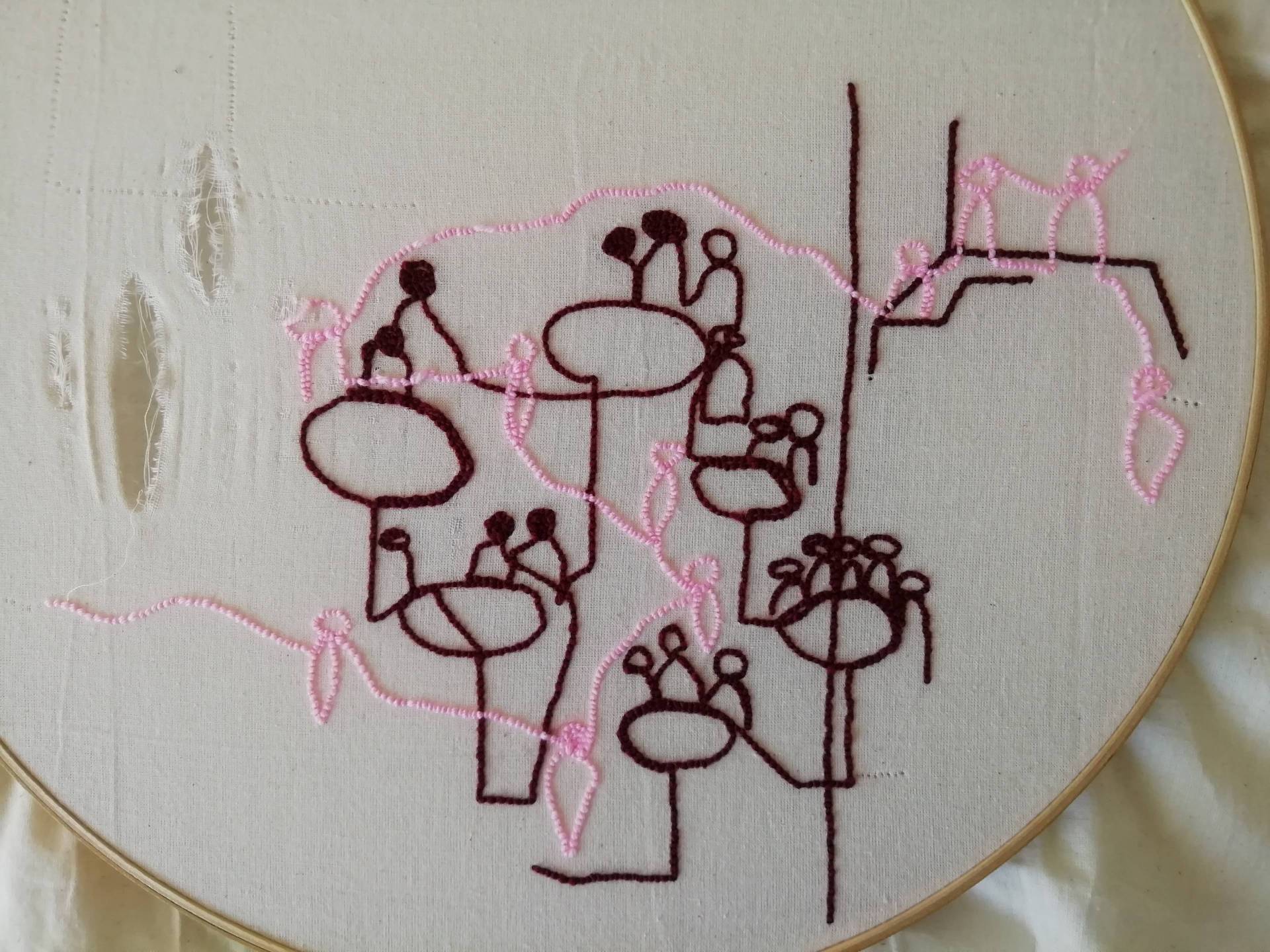 Punch-needle embroidery drawing (front), inspired by the memory drawing (shown above)